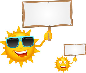 Vector Cartoon Sun Characters with Signboard