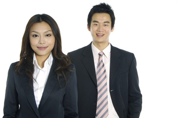 closeup portrait of young business woman and businessman