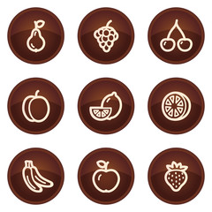 Fruits web icons, chocolate buttons