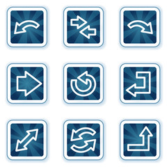 Arrows web icons set 1, navy square buttons