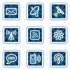 Communication web icons, navy square buttons