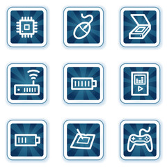Electronics web icons set 2, navy square buttons