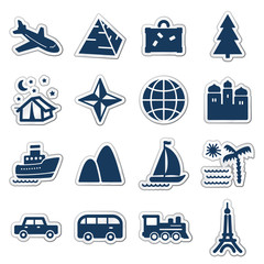 Travel web icons, navy sticker series