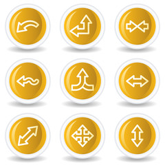 Arrows web icons set 2, yellow glossy circle buttons