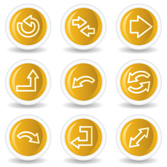 Arrows web icons set 1, yellow glossy circle buttons