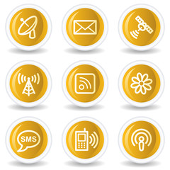 Communication web icons, yellow glossy circle buttons