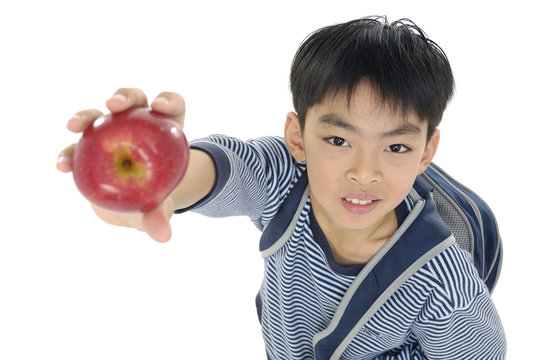 Boy Holding Apple In Hand