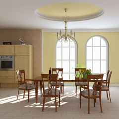 3d render classic dining room
