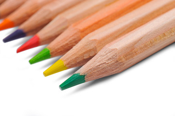 Set of colour pencils on white background