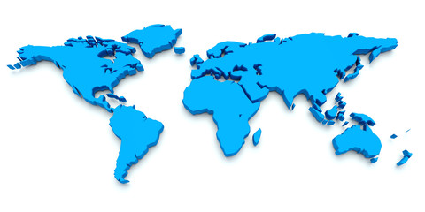 3D World Map. Blue
