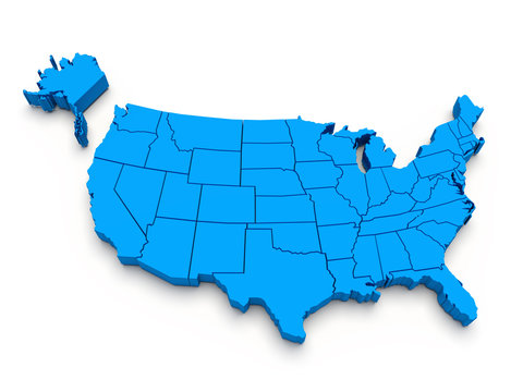 Blue map of USA. 3d