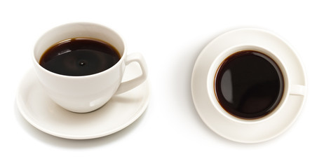 Set of different views to black coffee cup isolated on white