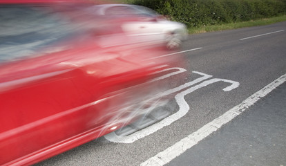 Plakat red and white car speeding