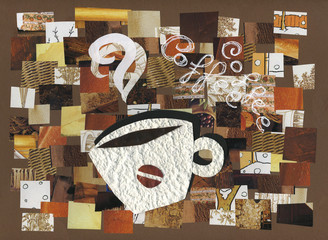 Tazzina fumante di caffè: collage