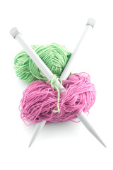 Green and pink  knitting wool