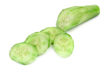 cut ripe cucumber on white