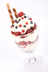 Whipped cream with different kinds of fruit