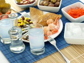 Seafood and ouzo