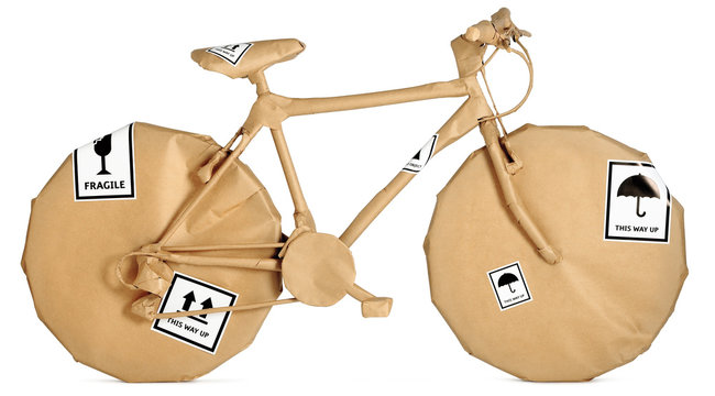bike,bicycle wrapped in brown paper