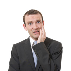 stressed businessman isolated on white background