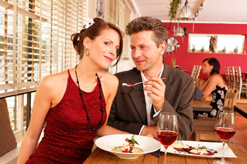 couple feeding each other - dessert - food