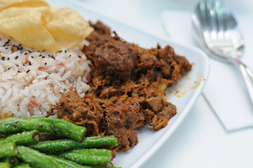 Malay vegetarian rendang chicken or mutton rice