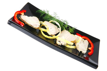 tuna slices served on white