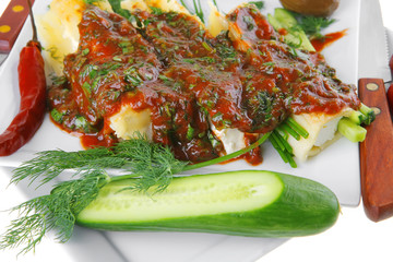 cheese cannelloni on square white