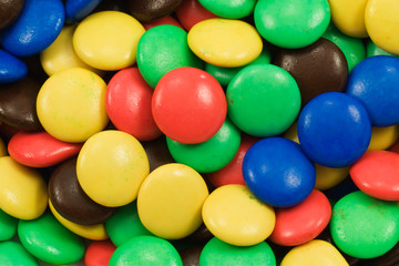 close-up of multicolored candy coated chocolate sweets