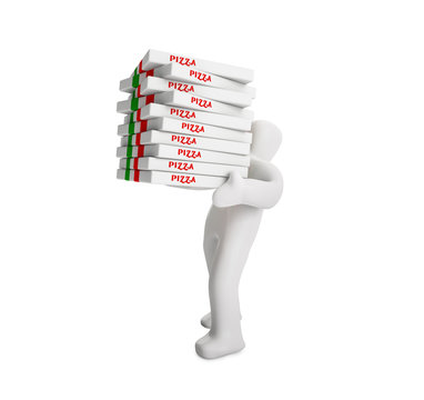 Figur mit Lieferung Pizza (mit Freistellungspfad)