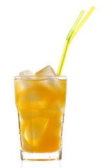 glass of orange juice with ice