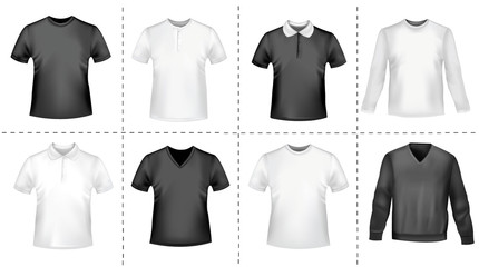Black and white men shirts. Photo-realistic vector.