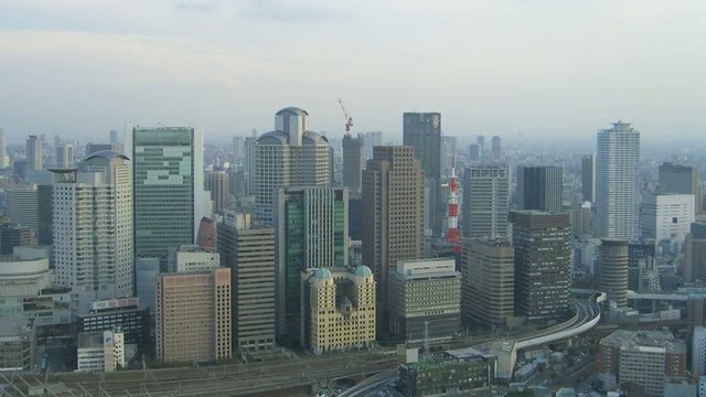 Time lapse Osaka skyline, Japan from highest point in Osaka