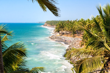 Panoramic view on Tropical beaches  in Kerala - obrazy, fototapety, plakaty