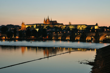 Charles bridge and Saint Vitus cathedral in Prague