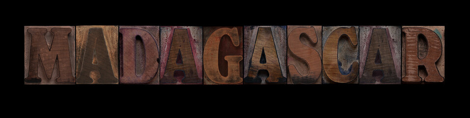 the word Madagascar in old letterpress wood type