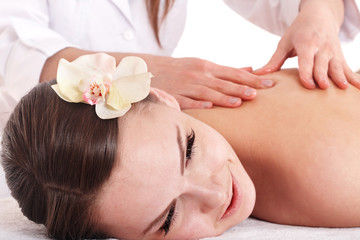 Obraz na płótnie Canvas Beautiful white girl having thai massage.