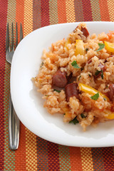 fried rice with sausages