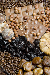 dried fruit with chocolate and coffee beans