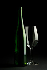 Wine bottle and wine glass