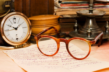 Fototapeta premium Pile of old books and different things