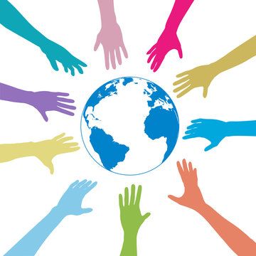 Colors People Hands Reach Out Globe Earth