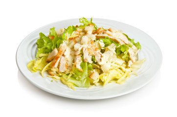 Caesar salad with chicken and croutons