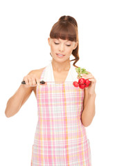 housewife with big knife and radish