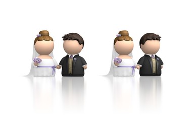 Cute icon couple getting married - two variations on white