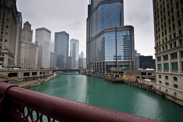 chicago downtown over bridge in rain