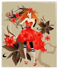 Poster Im Rahmen Mädchen in Rot © Mikibith Art