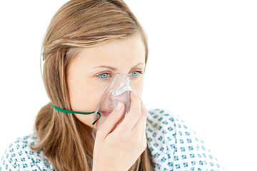 Female young patient with a mask