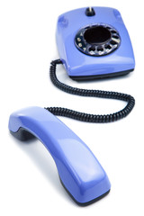 blue retro telephone isolated