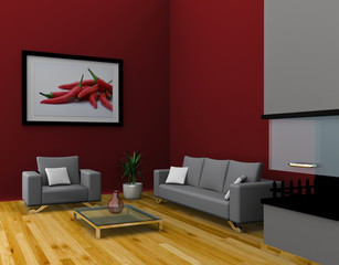 Wohnung Rendering rot